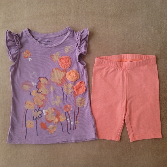 Gap Girl Purple Flutter Sleeves w/Orange Flowers Size 4 Years & Shorts Size 4 - Picture 2 of 4